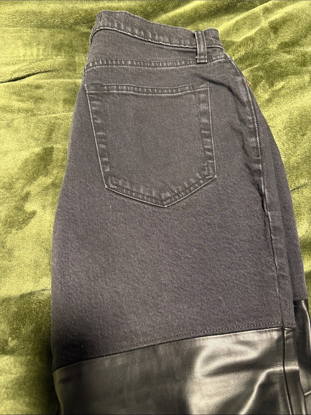 Abercrombie & Fitch Black Two-Tone Faux Leather Straight Leg Jeans - Picture 4 of 4